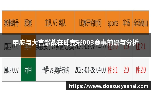甲府与大宫激战在即竞彩003赛事前瞻与分析